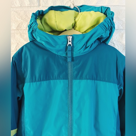 Lands End Teal and Neon Winter Hooded Jacket - Picture 2 of 7